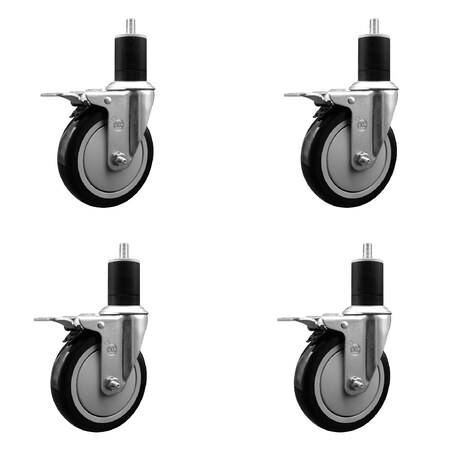Service Caster 5'' SS Black Poly Swivel 1-3/4'' Expanding Stem Caster Set Total Lock Brake, 4PK SCC-SSEXTTL20S514-PPUB-BLK-134-4